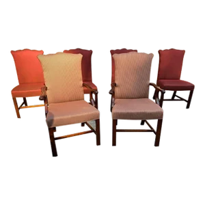 Late 20th Century Henredon Chippendale Style Mahogany Upholstered Dining Chairs- Set of 6