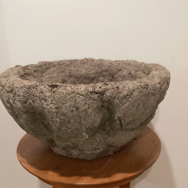 Vintage Unique Rustic Hand Carved Stone Japanese Style Basin Planter Bowl For Sale - Image 4 of 12