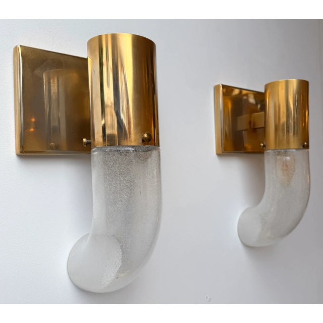 Mazzega Murano Brass Sconces Murano Glass by Aldo Nason for Mazzega, Italy, 1970s, Set of 8 For Sale - Image 4 of 12