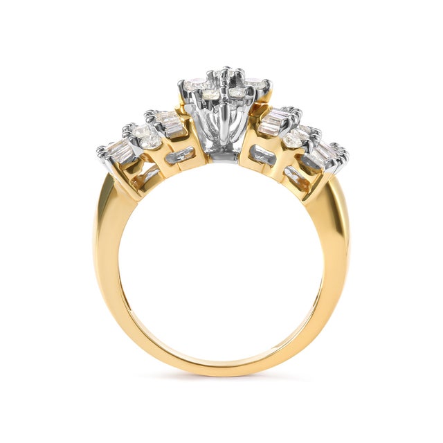10K Yellow Gold 1.00 Cttw Diamond Starburst Ring Band (H-I Color, I1-I2 Clarity) - Ring Size 7 For Sale - Image 4 of 6