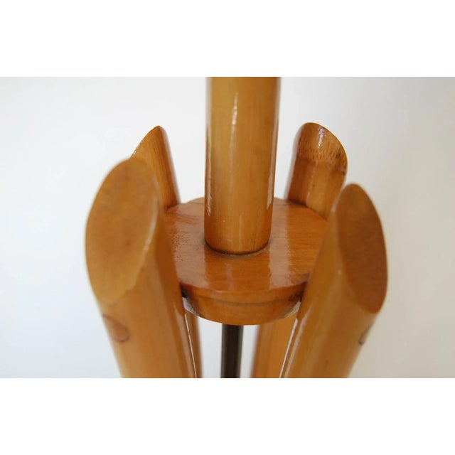 Wood 1950s Restored Hourglass Rattan & Mahogany Lamp, Pair For Sale - Image 7 of 9