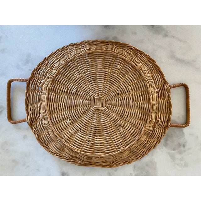 1970s Set of 8 Rattan Trays With Handles For Sale - Image 5 of 8