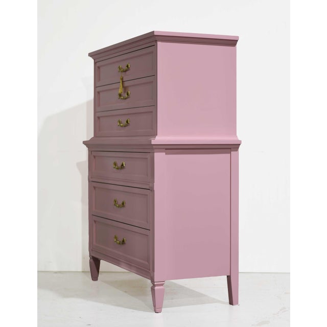 Wood Mid Century Transitional Highboy Dresser by Dixie Furniture in Pink - Newly Painted For Sale - Image 7 of 14