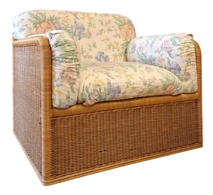 Italian Wicker and Bamboo Chair with Cushions, 1970s