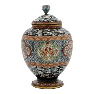 Antique Japanese Cloisonne Enamel Lidded Koro Jar For Sale