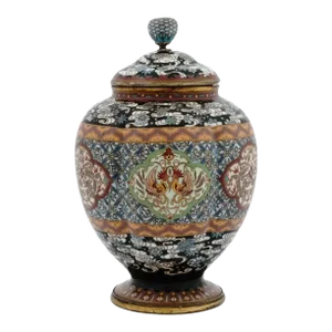 Antique Japanese Cloisonne Enamel Lidded Koro Jar