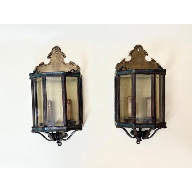 Gold Louis XV Bronze Brass Wall Lanterns in Faceted Glass, Germany, 1970s, Set of 2 For Sale - Image 8 of 18