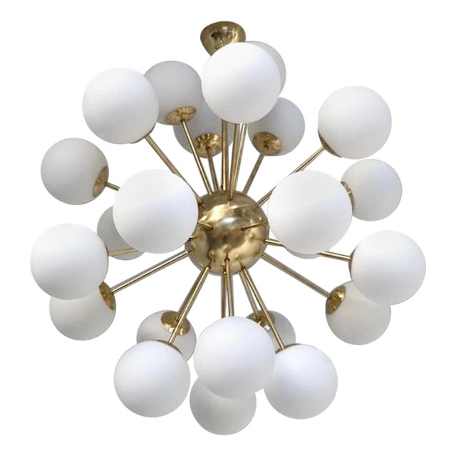 21st Century Nova Natural Brass Matte White Murano Sputnik Chandelier by Fabio LTD For Sale