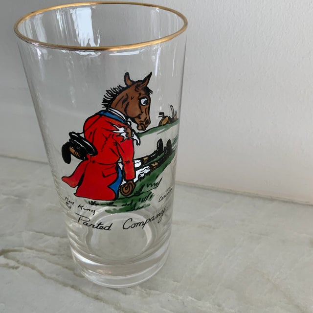 Vintage Ned King for Carwin Gilt-Rimmed Humorous Equestrian Highball Glasses - Set of 8 For Sale In Los Angeles - Image 6 of 8