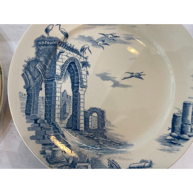 Ceramic French 19Th. C. Architectural Ruins, Faience Plates by Gien, c.1900, Set 12 For Sale - Image 7 of 12