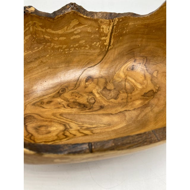 Boho Chic 1960s Handcrafted Artisan Olive Wood Bowl For Sale - Image 3 of 9