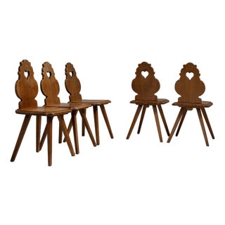 Set of Five 20th Century French Amber Oak Tyrolean Chairs For Sale