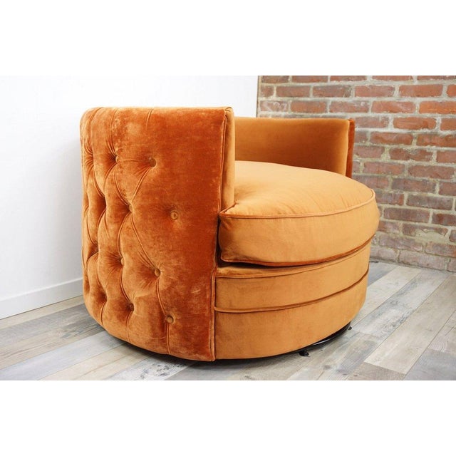 Large Velvet Swivel Armchair For Sale - Image 5 of 5