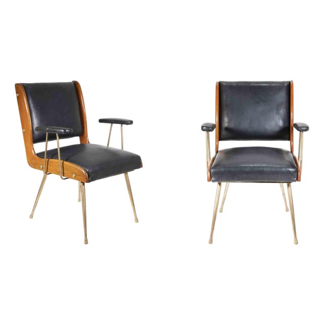 Italian Fabric and Wood Armchairs by Carlo Ratti, 1960s, Set of 2 For Sale
