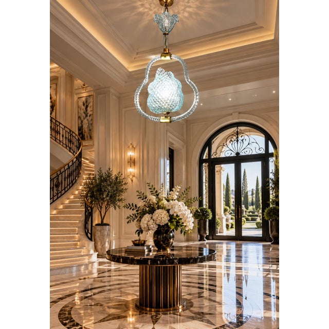 Art Deco 1950s Art Deco Charming Light Blu Murano Glass Chandelier by Barovier E Toso For Sale - Image 3 of 16