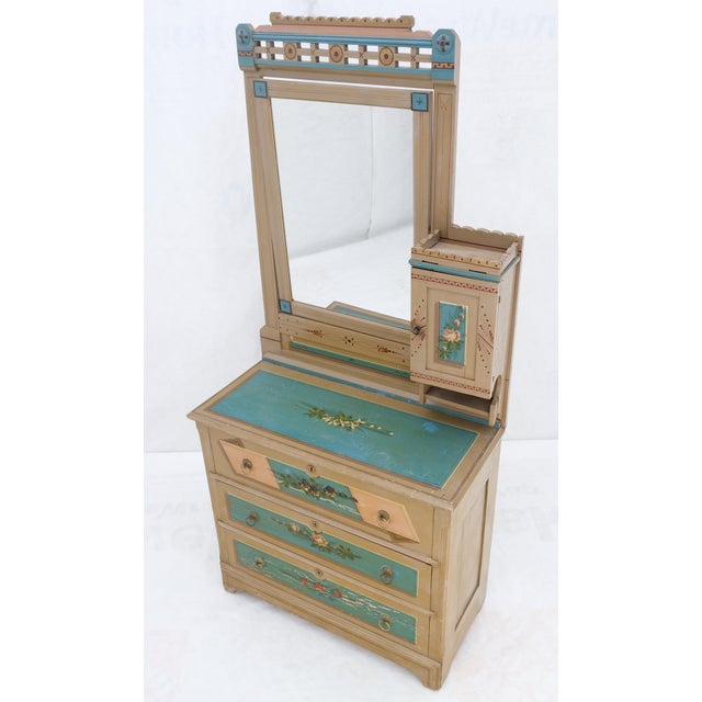 Victorian Hand Painted Dresser Mirror King Bed Headboard Chair Footstool Drawers For Sale - Image 11 of 18