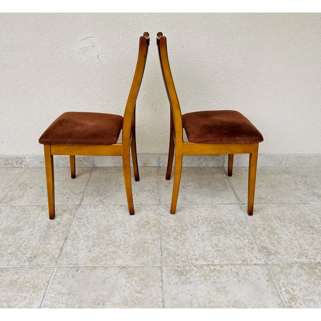 1970s Vintage Wood and Velvet Chairs, 1970s, Set of 2 For Sale - Image 5 of 12