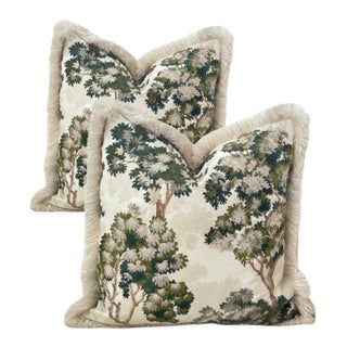 Pair La Canopee Pillow With Brush Fringe - Verdant For Sale