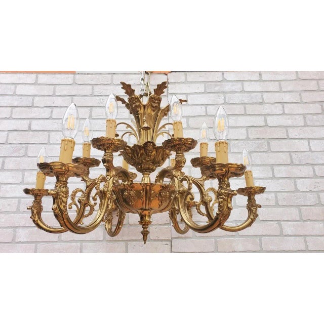 Metal Antique Italian Baroque Style Ornate Figural Ormolu Brass Chandelier - Pair For Sale - Image 7 of 7