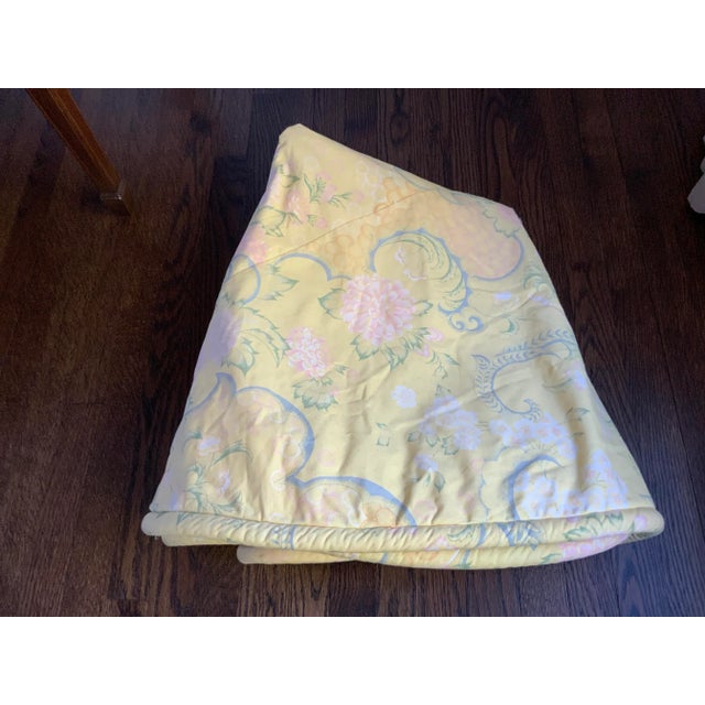 Custom, Lined Yellow, Pink, & Green Round Tablecloth Gorgeous vintage round Chinz tablecloth, custom made in the 1980’s....