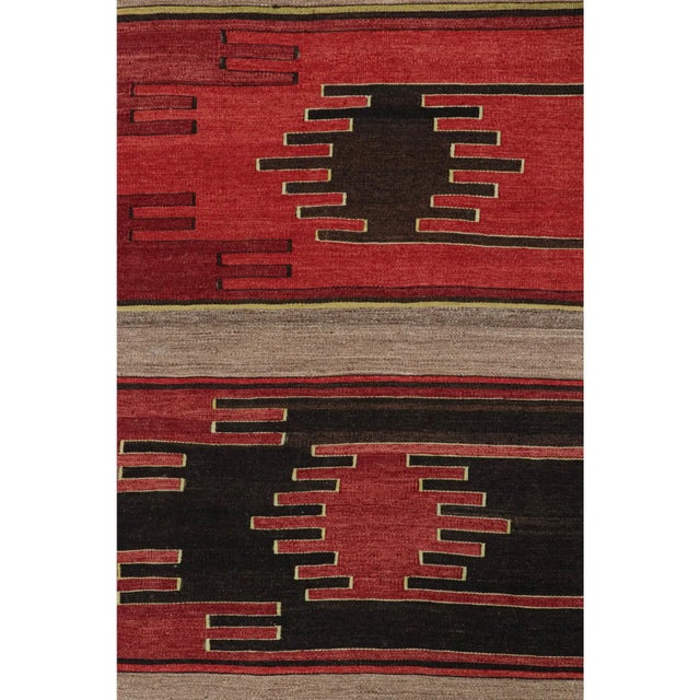 1930s Vintage Mid-Century Sivas Red and Brown Wool Kilim Rug With Mint, Pink, and Blue Accents For Sale - Image 5 of 7