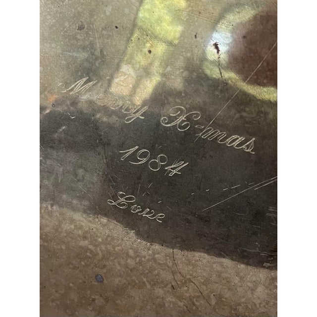 Vintage Engraved Brass Christmas Tray With Faux Bamboo Accent "Love Mom" For Sale In Houston - Image 6 of 9