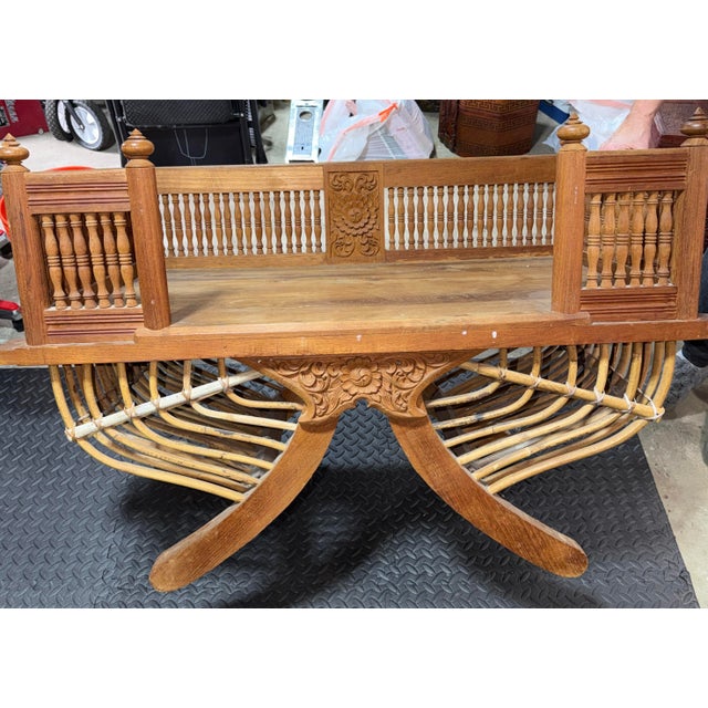20th Century Carved Wooden Howdah Elephant Saddle Rectangular Chair For Sale In New York - Image 6 of 7