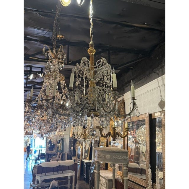 Wood 19th C. Italian Giltwood and Crystal Chandelier From Genoa For Sale - Image 7 of 8