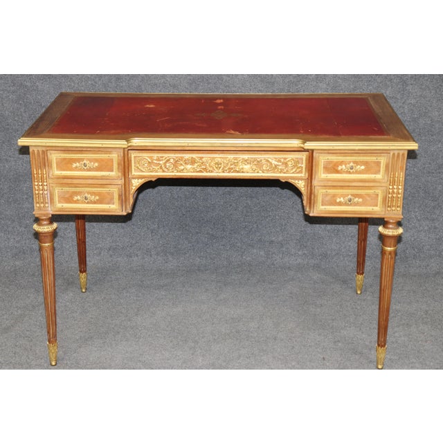 Late 19th Century 19th C French Louis XVI Style Leather Top and Bronze Ormolu Desk With Pull Panel For Sale - Image 5 of 16