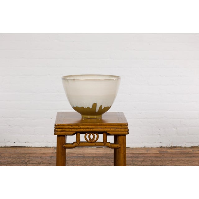 Contemporary White & Brown Glazed Ceramic Bowl For Sale - Image 10 of 12