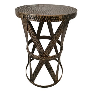 Mid Century Modern X Design Hand Hammered Side Table For Sale