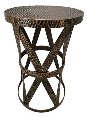 Mid Century Modern X Design Hand Hammered Side Table