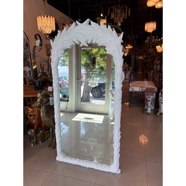 Serge Roche Vintage Newly Lacquered White Roche Style Palm Frond Leaves Leaf Wall Mirror For Sale - Image 4 of 11
