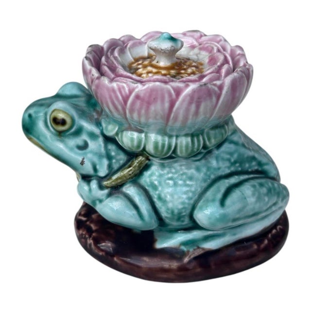 Rustic Rare Austrian Majolica Frog Inkwell Circa 1890 For Sale - Image 3 of 8