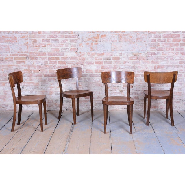 Art Deco Chairs in Beech and Walnut attributed to Thonet, Czech, 1940s, Set of 4 For Sale - Image 12 of 14