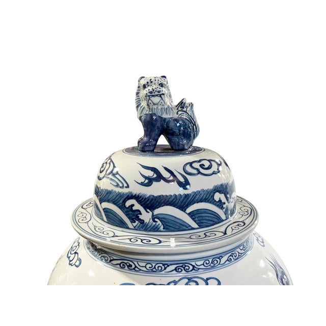 Blue Vintage Large Chinoiserie Blue& White Porcelain Ginger Jar Dragon & Phoenix 36" H For Sale - Image 8 of 11