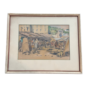 Late 19th Century Art HL Hildabrant Tangiers Drawing
