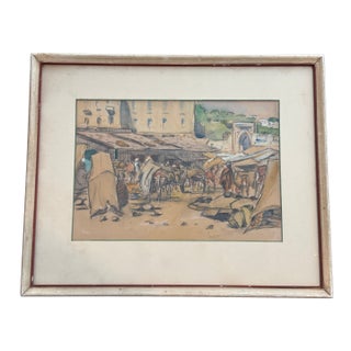 Original Late 19th Century Art Hl Hildabrant Tangiers Drawing Framed For Sale