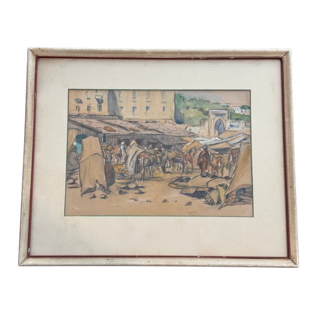 Original Late 19th Century Art Hl Hildabrant Tangiers Drawing Framed For Sale