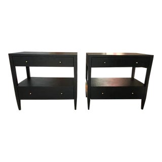 Two-Drawer Raffia Wrapped Black Nightstands End Tables by Made Goods- a Pair For Sale