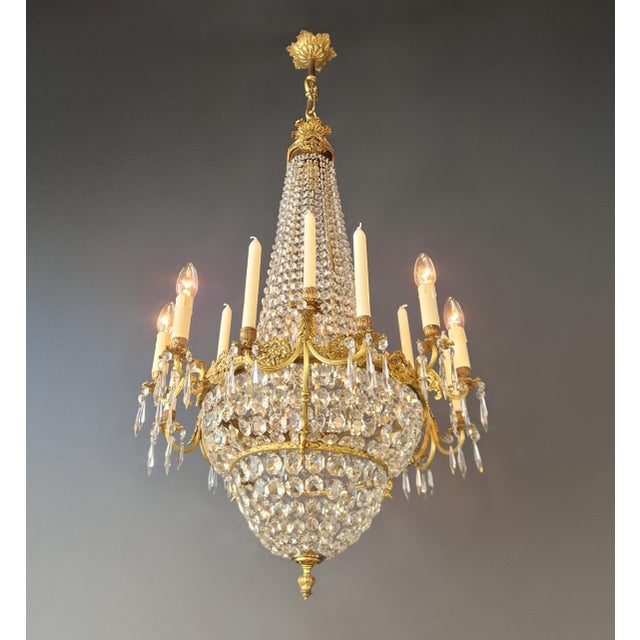 Late 19th Century Antique Italian Empire Revival Brass and Crystal Chandelier Candle Holders For Sale - Image 5 of 14