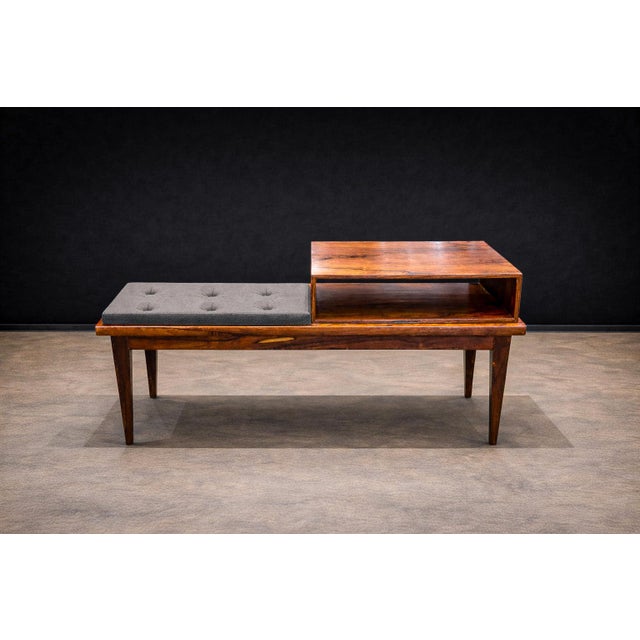 Mid-Century Modern Side Table With Bench & Storage in Rosewood, Unknown, 1960s For Sale - Image 3 of 8