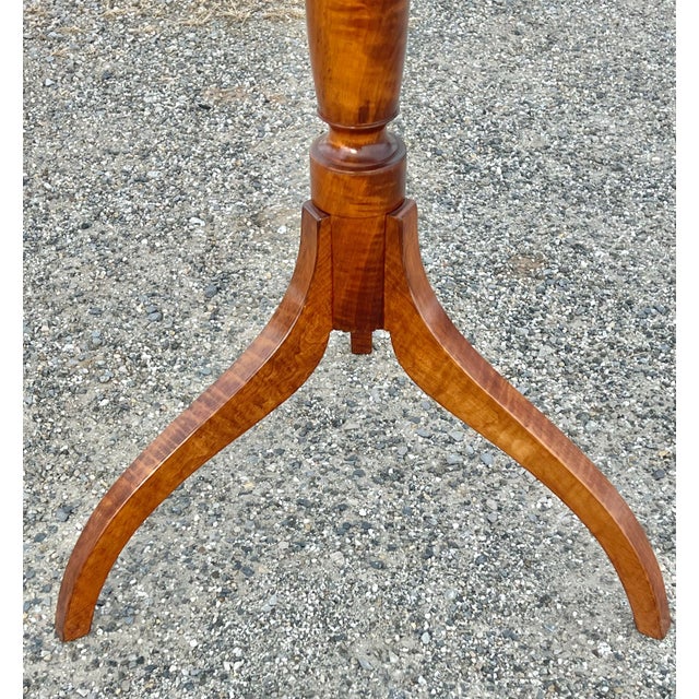 Wood Hepplewhite Style Tiger Maple Tilt Top Candlestand For Sale - Image 7 of 11