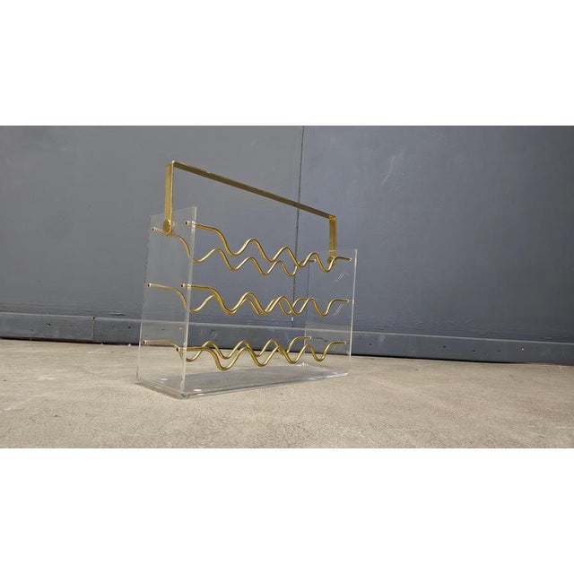 Vintage Acrylic Glass and Brass Magazine Holder, 1970s For Sale - Image 16 of 18