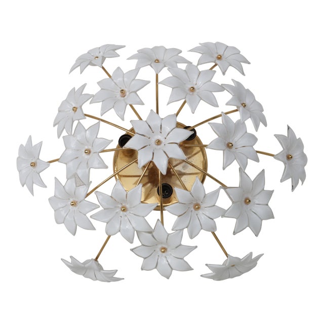 1970s Wonderful Murano Ceiling Light White Flowers For Sale