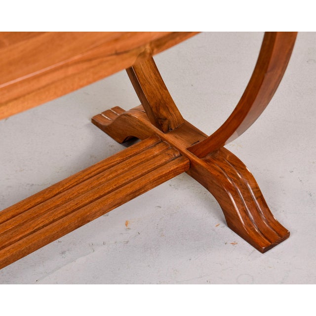 Chestnut French Art Deco Oval Coffee Table With Reeded Trestle Base For Sale - Image 8 of 11