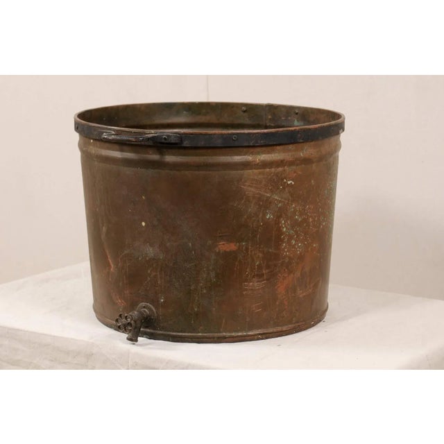 Rustic Vintage French Large Copper Kitchen Pot With Handles, Spout and Lovely Patina For Sale - Image 3 of 10