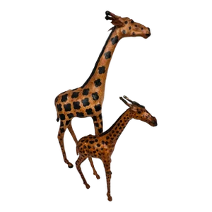 Leather Hand Tooled Giraffe’s Adult and Juvenile - Set of 2