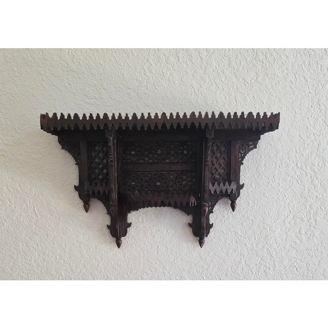 Brown Handmade Moroccan Carved Wall Shelf, Brown For Sale - Image 8 of 10