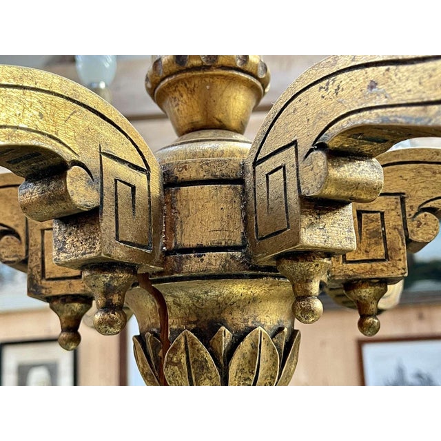 19th Century Gilded Wood Chandelier with Crystal Drops For Sale - Image 13 of 18